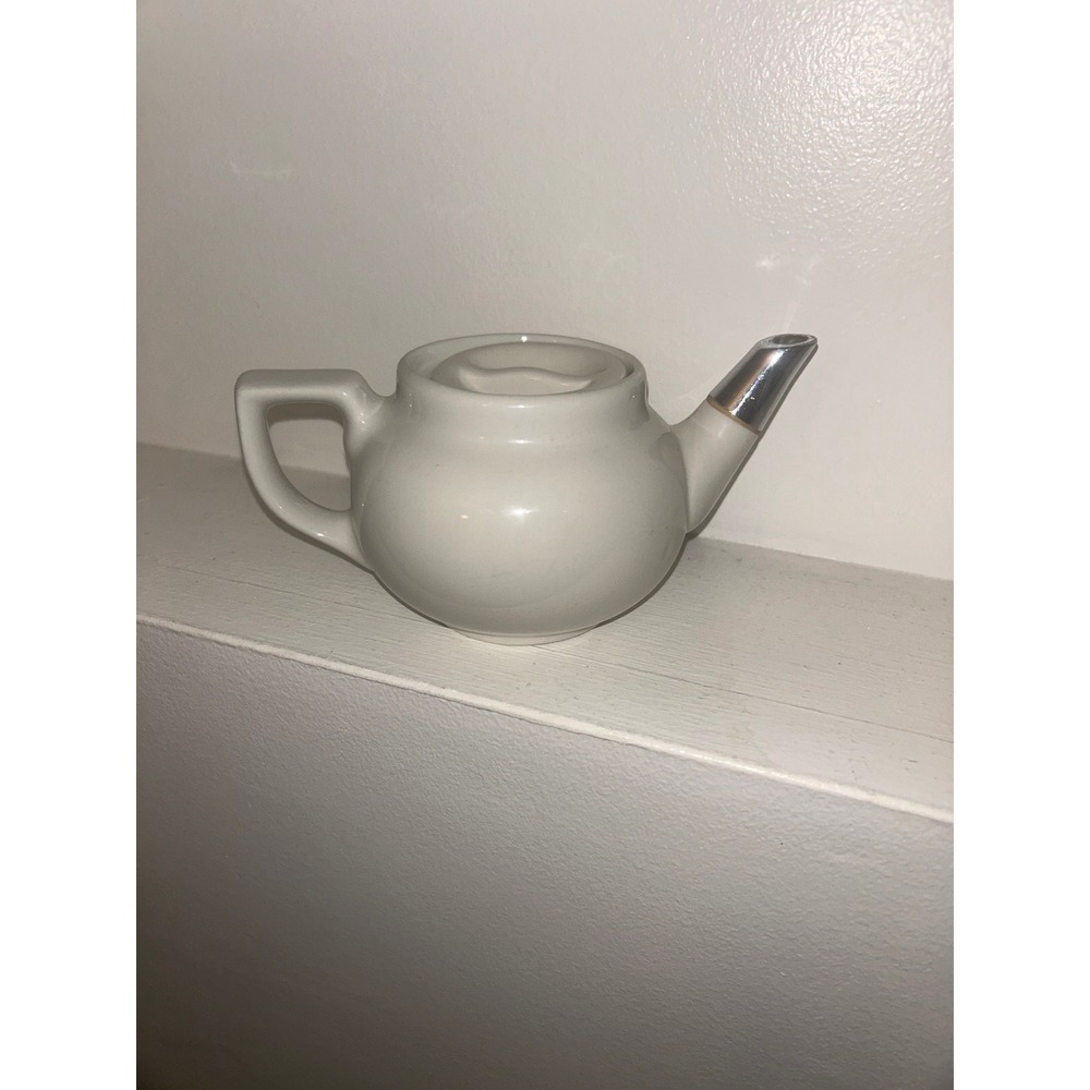 Vintage Hall China Teapot White Ceramic Silver Tip Spout Made in USA MCM